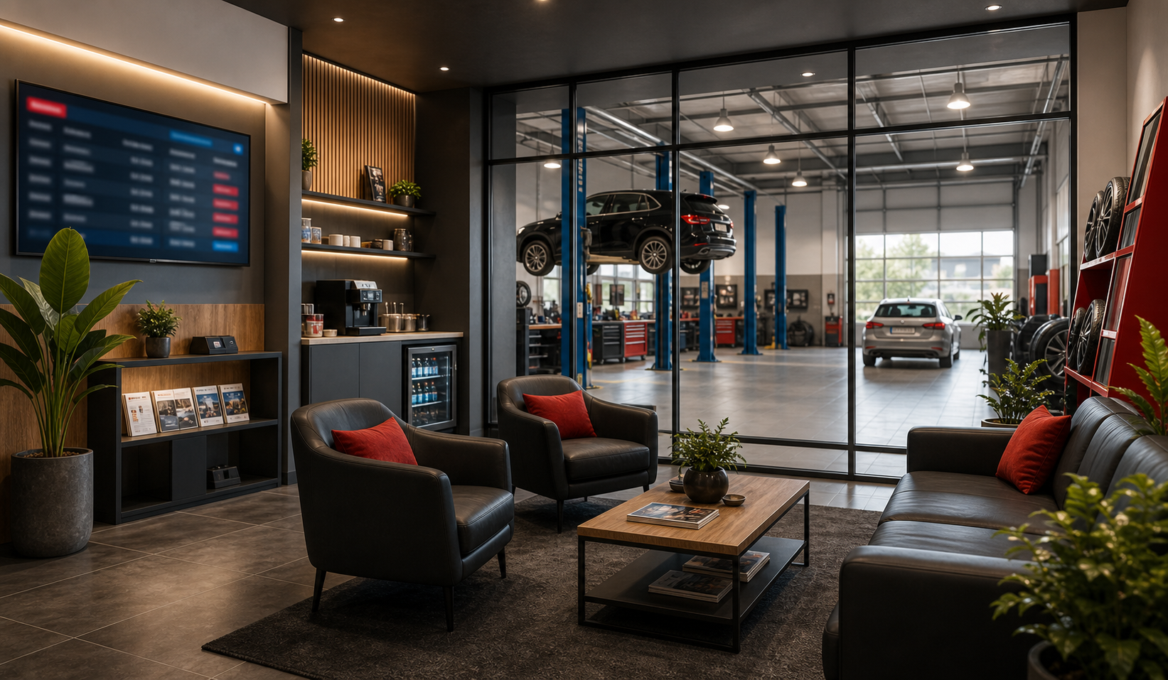 Kundenlounge einer modernen Autowerkstatt