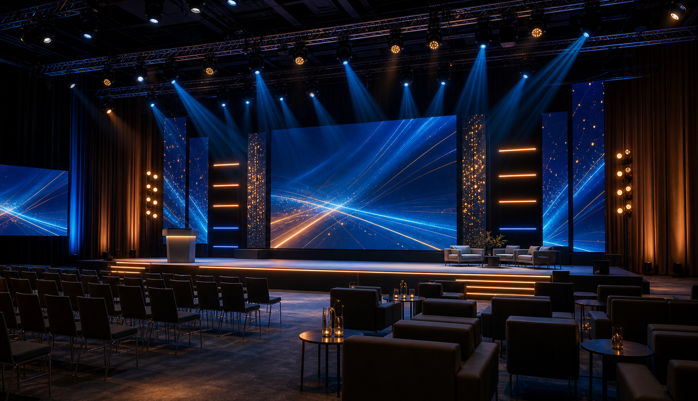 Eventbuehne mit Lichttechnik