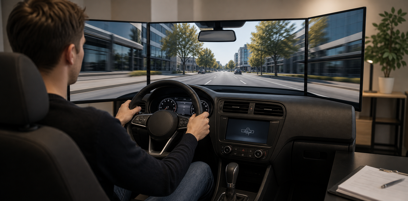 Fahrsimulator in einer modernen Fahrschule
